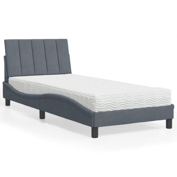 ARDEBO.de - Bett mit Matratze Dunkelgrau 90x190 cm Samt