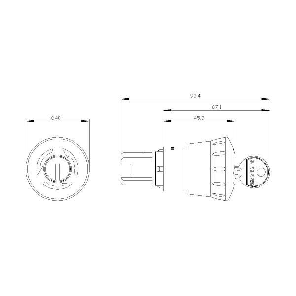 Siemens 3SU1000-1HF20-0AA0 NOT-HALT-Pilzdrucktaster, 22 mm, rund, Kunststoff, rot, 40 mm, mit Schloss RONIS, Schließ-Nr. SB30