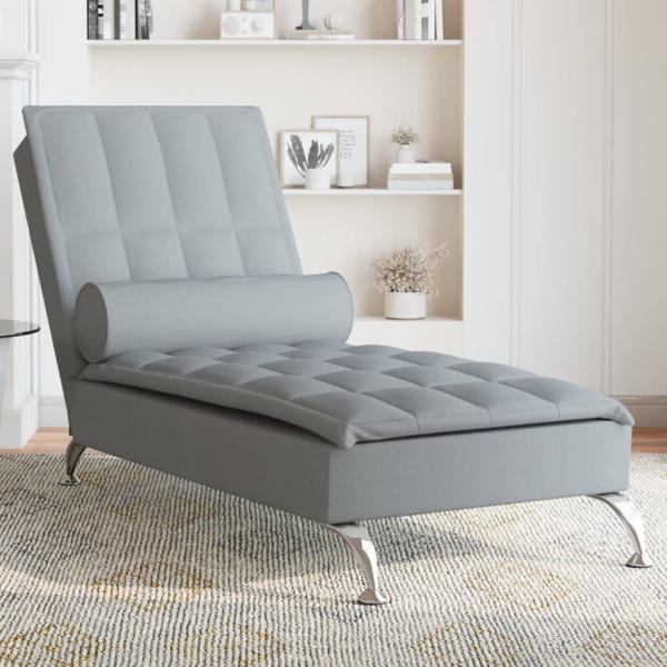 ARDEBO.de - Massage-Chaiselongue mit Nackenrolle Hellgrau Stoff