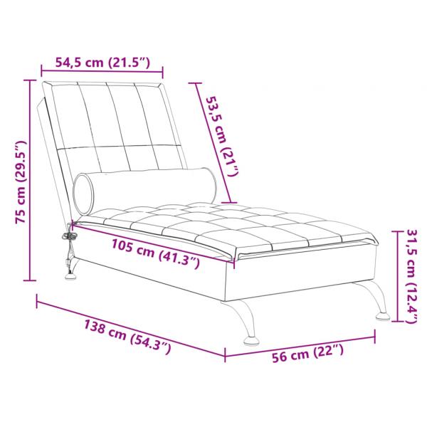 Massage-Chaiselongue mit Nackenrolle Hellgrau Stoff