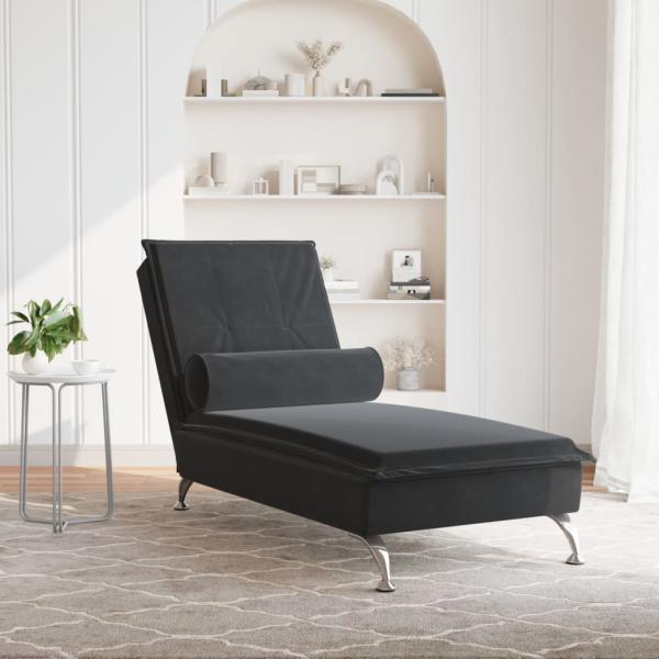 Massage-Chaiselongue mit Nackenrolle Schwarz Samt