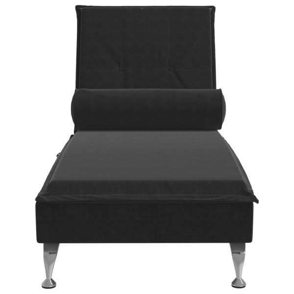 Massage-Chaiselongue mit Nackenrolle Schwarz Samt