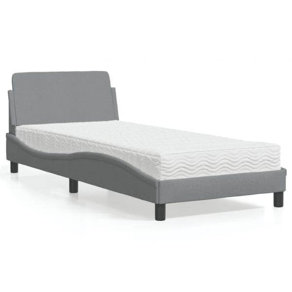 ARDEBO.de - Bett mit Matratze Hellgrau 90x190 cm Stoff