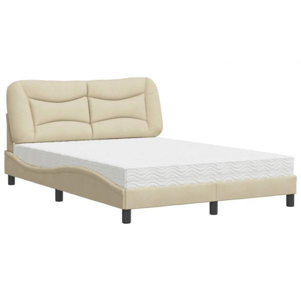 Bett mit Matratze Creme 140x190 cm Stoff