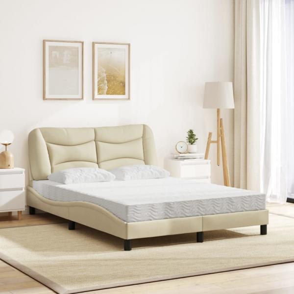 Bett mit Matratze Creme 140x190 cm Stoff