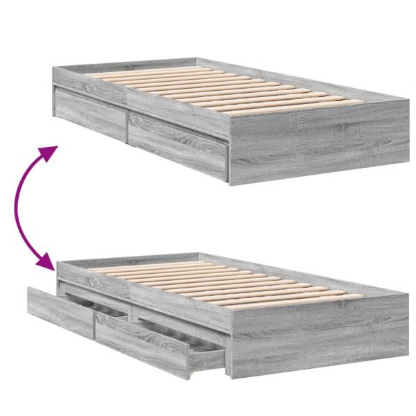 Bettgestell mit Schubladen Grau Sonoma 90x190 cm Holzwerkstoff