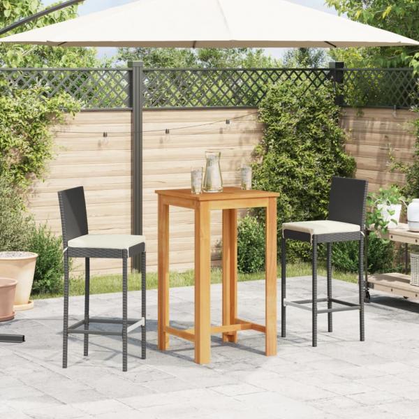 3-tlg. Gartenbar-Set Schwarz Massivholz Akazie und Poly Rattan