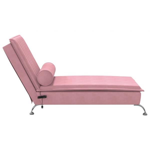 Massage-Chaiselongue mit Nackenrolle Rosa Samt