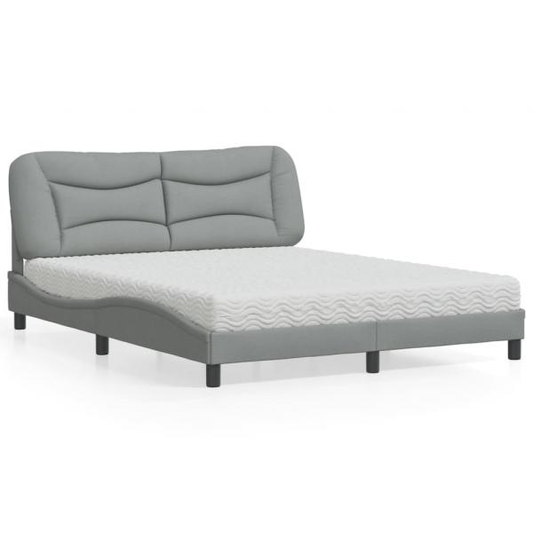 ARDEBO.de - Bett mit Matratze Hellgrau 160x200 cm Stoff