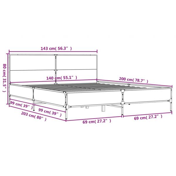 Bettgestell Sonoma-Eiche 140x200 cm Holzwerkstoff und Metall