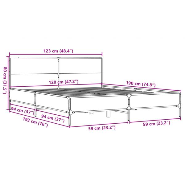 Bettgestell Braun Eichen-Optik 120x190 cm Holzwerkstoff Metall