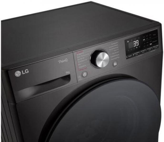 LG F2V7SLIM9B 9 kg Frontlader Waschmaschine, 60 cm breit, 1200 U/Min, Kindersicherung, WLAN, AI DD, Steam, TurboWash, Platinum Black