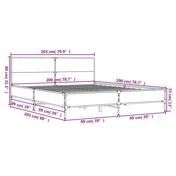 Bettgestell Grau Sonoma 200x200 cm Holzwerkstoff und Metall