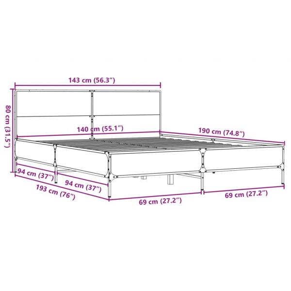 Bettgestell Braun Eichen-Optik 140x190 cm Holzwerkstoff Metall