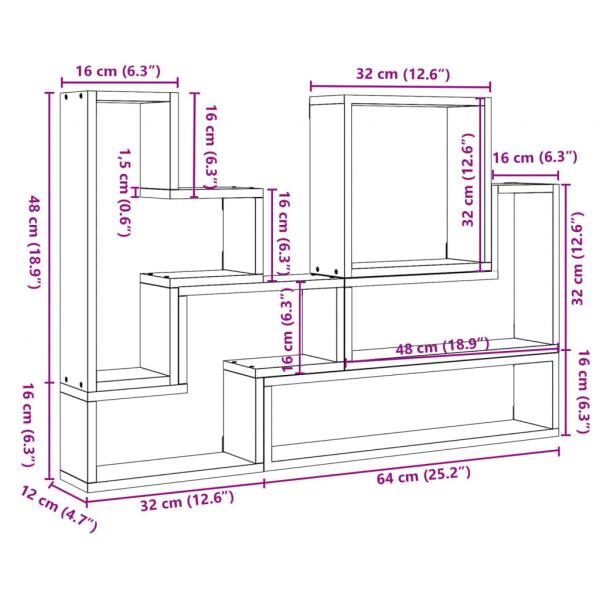 Wandregal Grau Sonoma 96x12x64 cm Holzwerkstoff