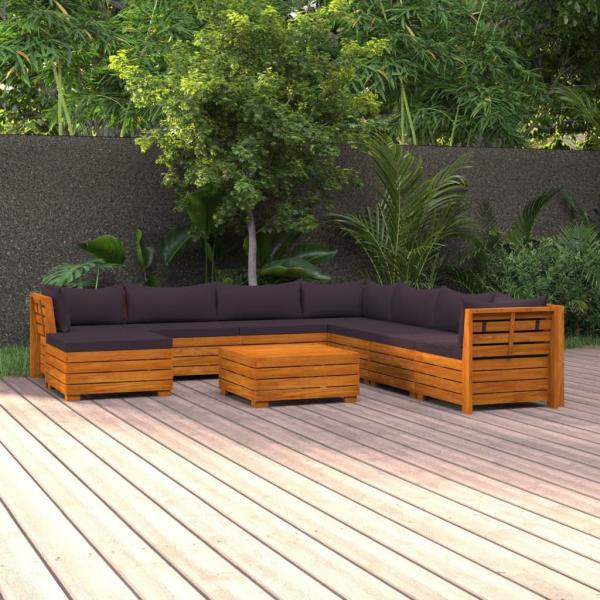 ARDEBO.de - 9-tlg. Garten-Lounge-Set mit Kissen Massivholz Akazie