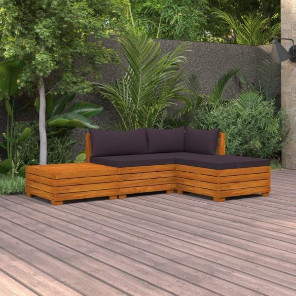 ARDEBO.de - 4-tlg. Garten-Lounge-Set mit Kissen Massivholz Akazie