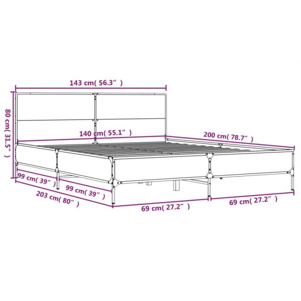 Bettgestell Räuchereiche 140x200 cm Holzwerkstoff und Metall