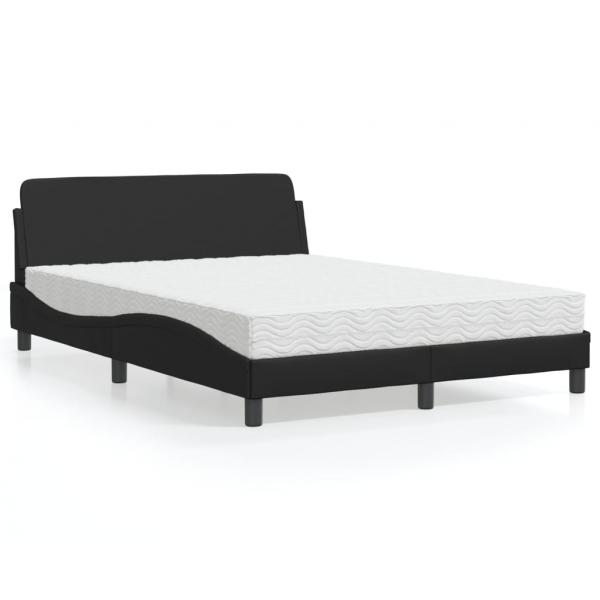 ARDEBO.de - Bett mit Matratze Schwarz 140x190 cm Kunstleder