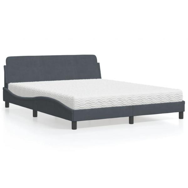 ARDEBO.de - Bett mit Matratze Dunkelgrau 160x200 cm Samt