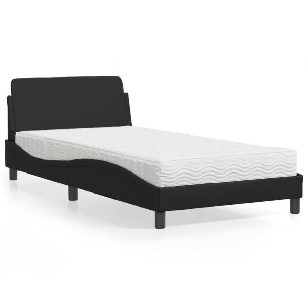 ARDEBO.de - Bett mit Matratze Schwarz 100x200 cm Kunstleder