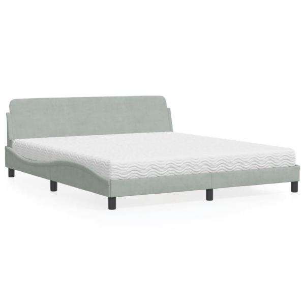 ARDEBO.de - Bett mit Matratze Hellgrau 180x200 cm Samt