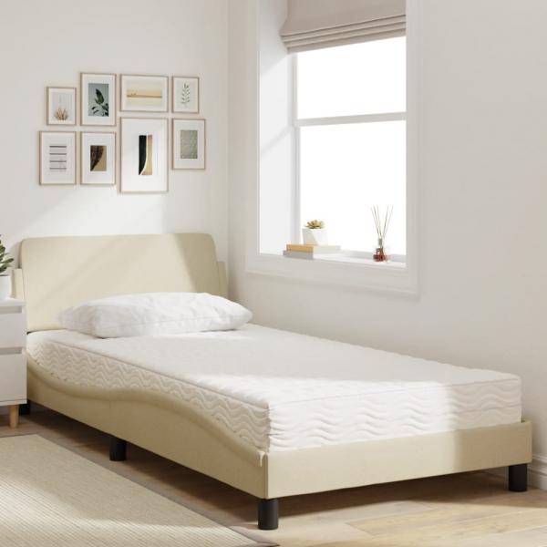 Bett mit Matratze Creme 100x200 cm Stoff