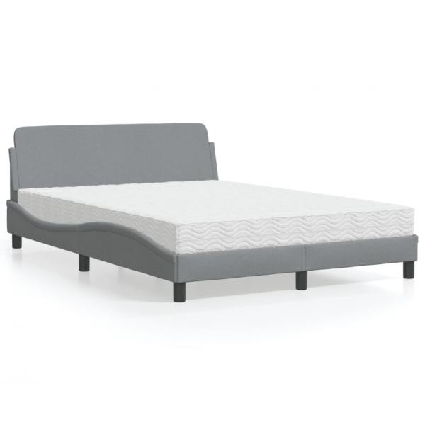 ARDEBO.de - Bett mit Matratze Hellgrau 140x200 cm Stoff