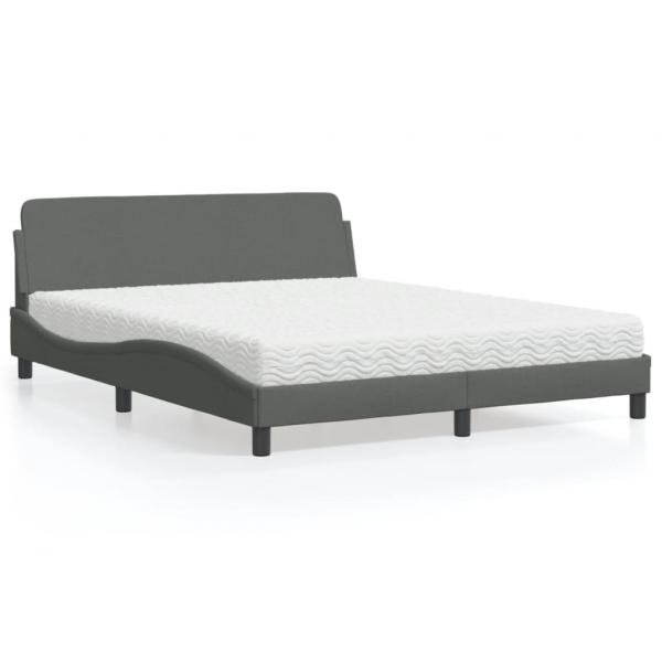 ARDEBO.de - Bett mit Matratze Dunkelgrau 160x200 cm Stoff