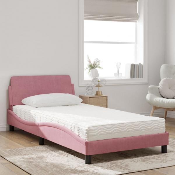 Bett mit Matratze Rosa 100x200 cm Samt