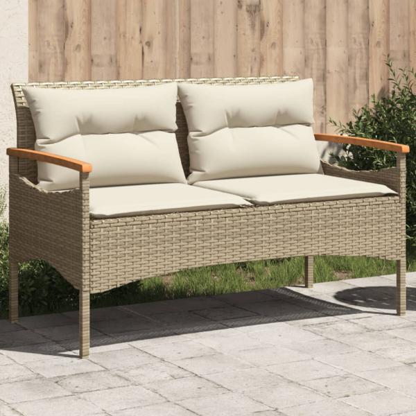 ARDEBO.de - Gartenbank mit Kissen 116x62,5x74 cm Beige Poly Rattan