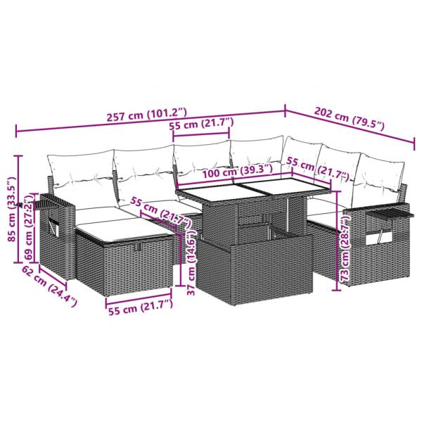 8-tlg. Garten-Sofagarnitur mit Kissen Schwarz Poly Rattan