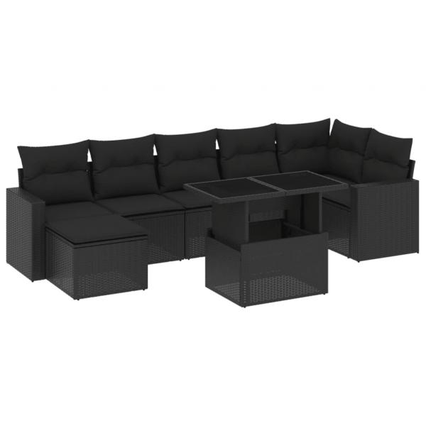 8-tlg. Garten-Sofagarnitur mit Kissen Schwarz Poly Rattan