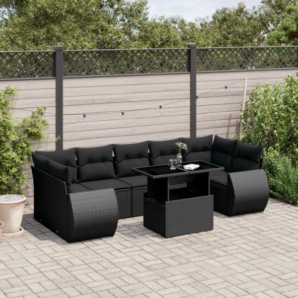 ARDEBO.de - 8-tlg. Garten-Sofagarnitur mit Kissen Schwarz Poly Rattan