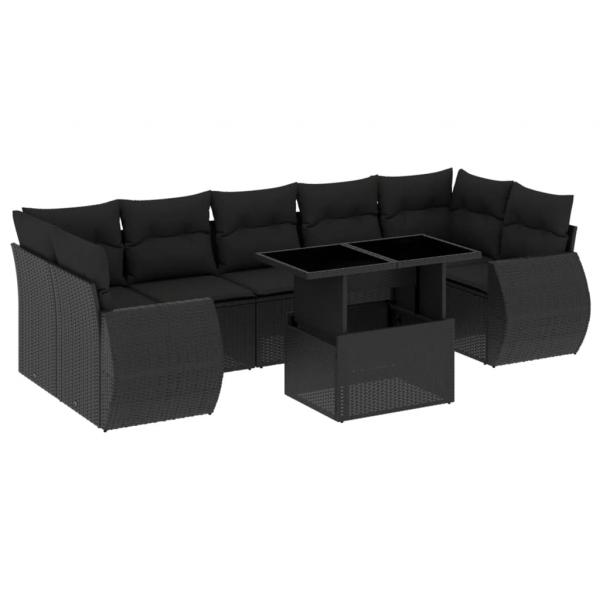 8-tlg. Garten-Sofagarnitur mit Kissen Schwarz Poly Rattan