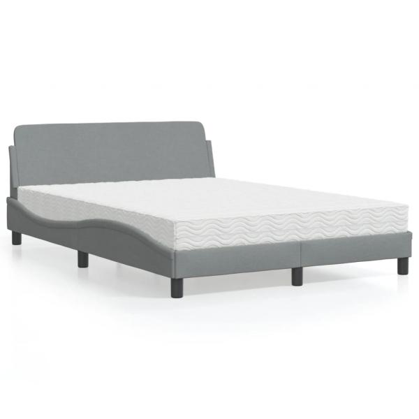 ARDEBO.de - Bett mit Matratze Hellgrau 140x190 cm Stoff