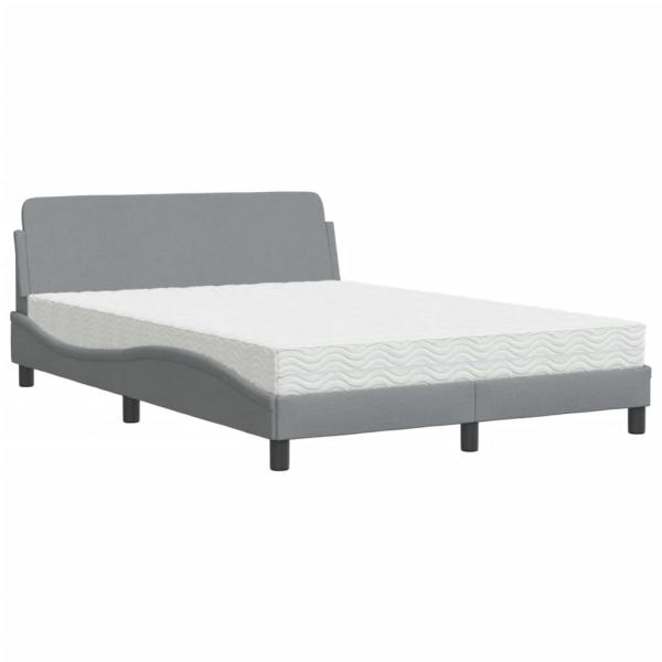 Bett mit Matratze Hellgrau 140x190 cm Stoff