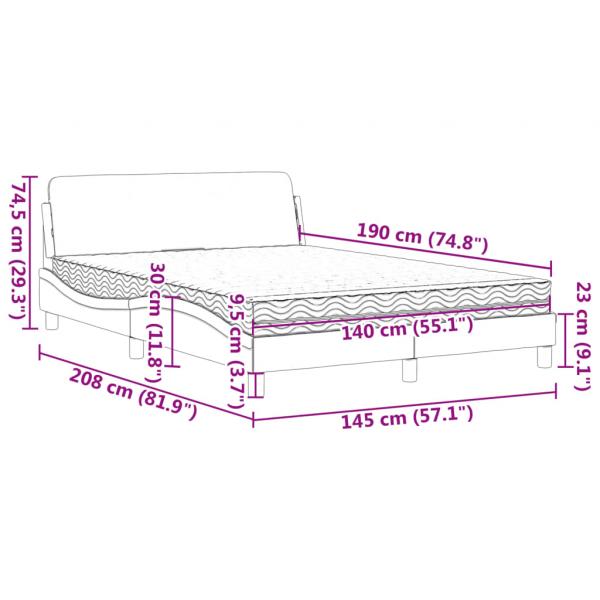 Bett mit Matratze Hellgrau 140x190 cm Stoff