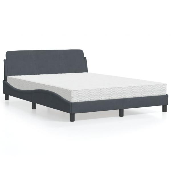 ARDEBO.de - Bett mit Matratze Dunkelgrau 140x190 cm Samt