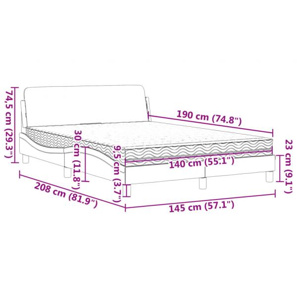 Bett mit Matratze Dunkelgrau 140x190 cm Samt