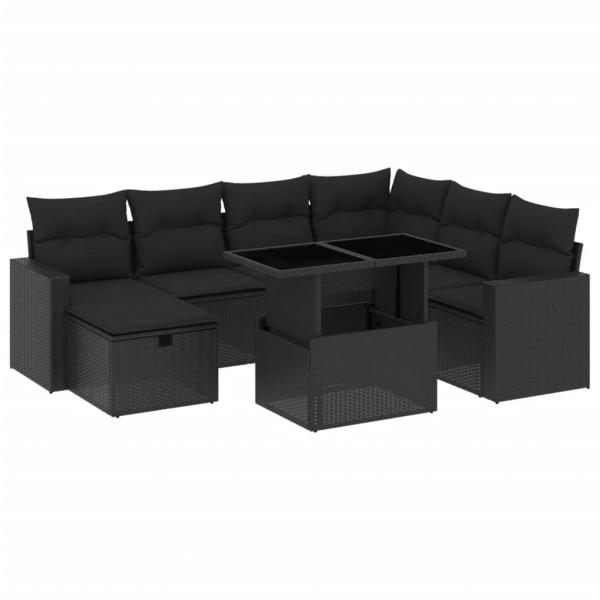 8-tlg. Garten-Sofagarnitur mit Kissen Schwarz Poly Rattan