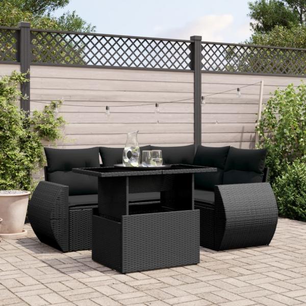 ARDEBO.de - 5-tlg. Garten-Sofagarnitur mit Kissen Schwarz Poly Rattan