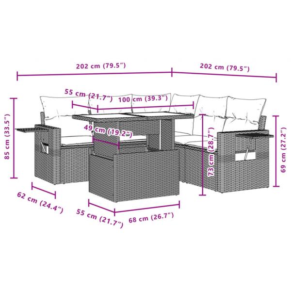 6-tlg. Garten-Sofagarnitur mit Kissen Schwarz Poly Rattan