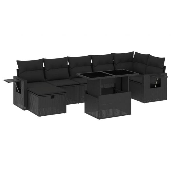 8-tlg. Garten-Sofagarnitur mit Kissen Schwarz Poly Rattan