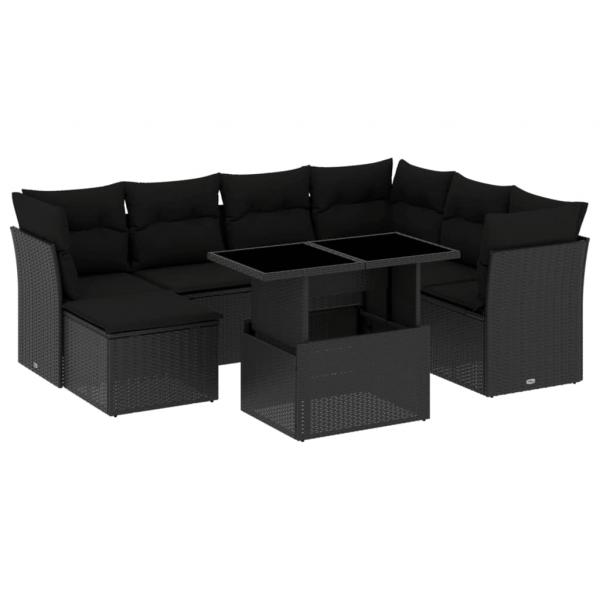 8-tlg. Garten-Sofagarnitur mit Kissen Schwarz Poly Rattan