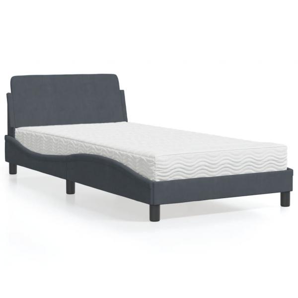 ARDEBO.de - Bett mit Matratze Dunkelgrau 100x200 cm Samt