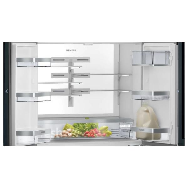 Siemens KF96RSBEA iQ700 Side-by-Side-Kombination mit Getränkeschublade, 90,6 cm breit, 572 L, noFrost, Multi-Airflow-System, Home Connect, schwarz