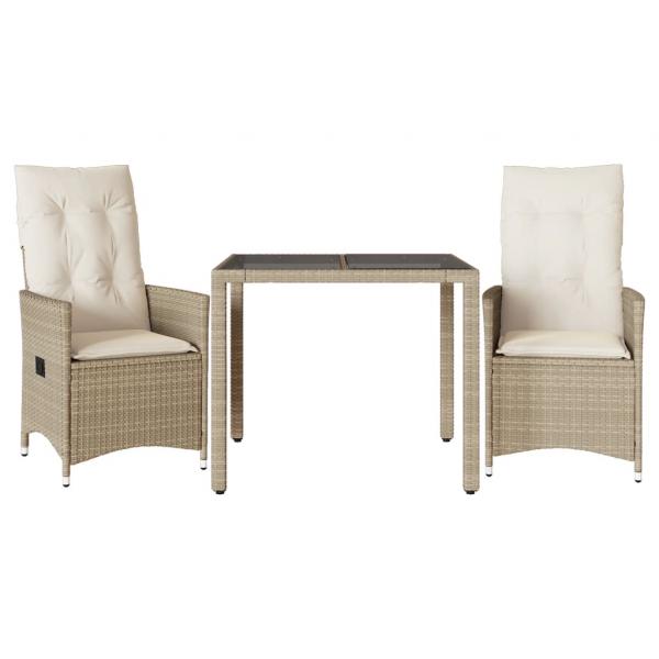 3-tlg. Bistro-Set mit Kissen Beige Poly Rattan