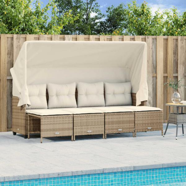 ARDEBO.de - 5-tlg. Garten-Sofagarnitur mit Kissen Beige Poly Rattan