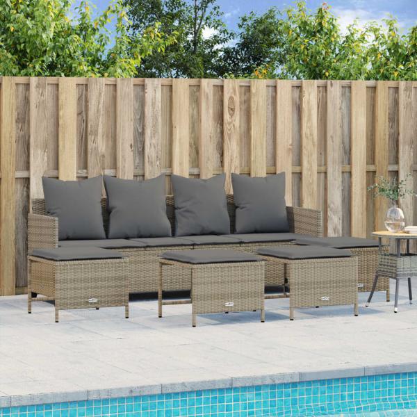 ARDEBO.de - 5-tlg. Garten-Sofagarnitur mit Kissen Beige Poly Rattan